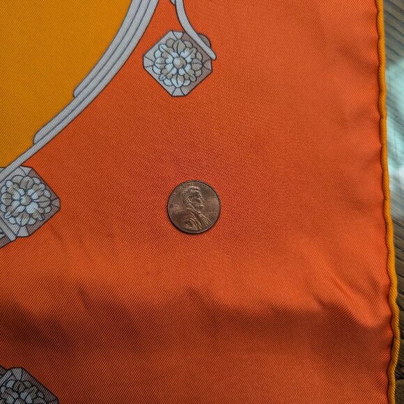 HERMES Springs Ledoux Orange White Red 90 cm Silk Square Scarf Rare Very Good - Picture 13 of 16